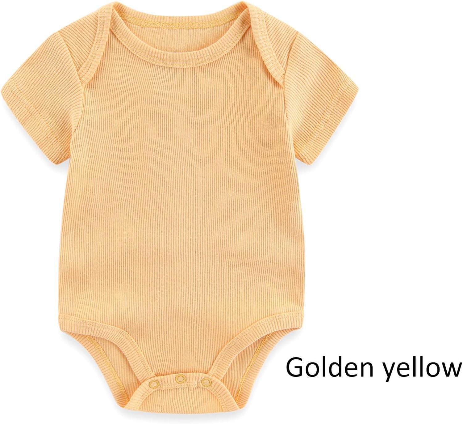 imageBaby Bodysuit 6 Pack Soft Mixed Ribbed Short Sleeve Romper Infant Boy Girl Clothes SetBaby Bodysuit 6piece SolidYellowFlower
