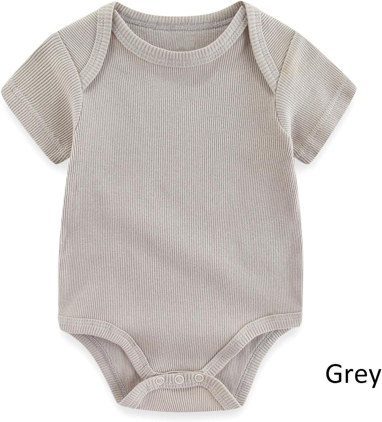 imageBaby Bodysuit Boy Girl Clothes Soft Newborn Infant Outfit Short Sleeve RomperWhiteGreyKhaki