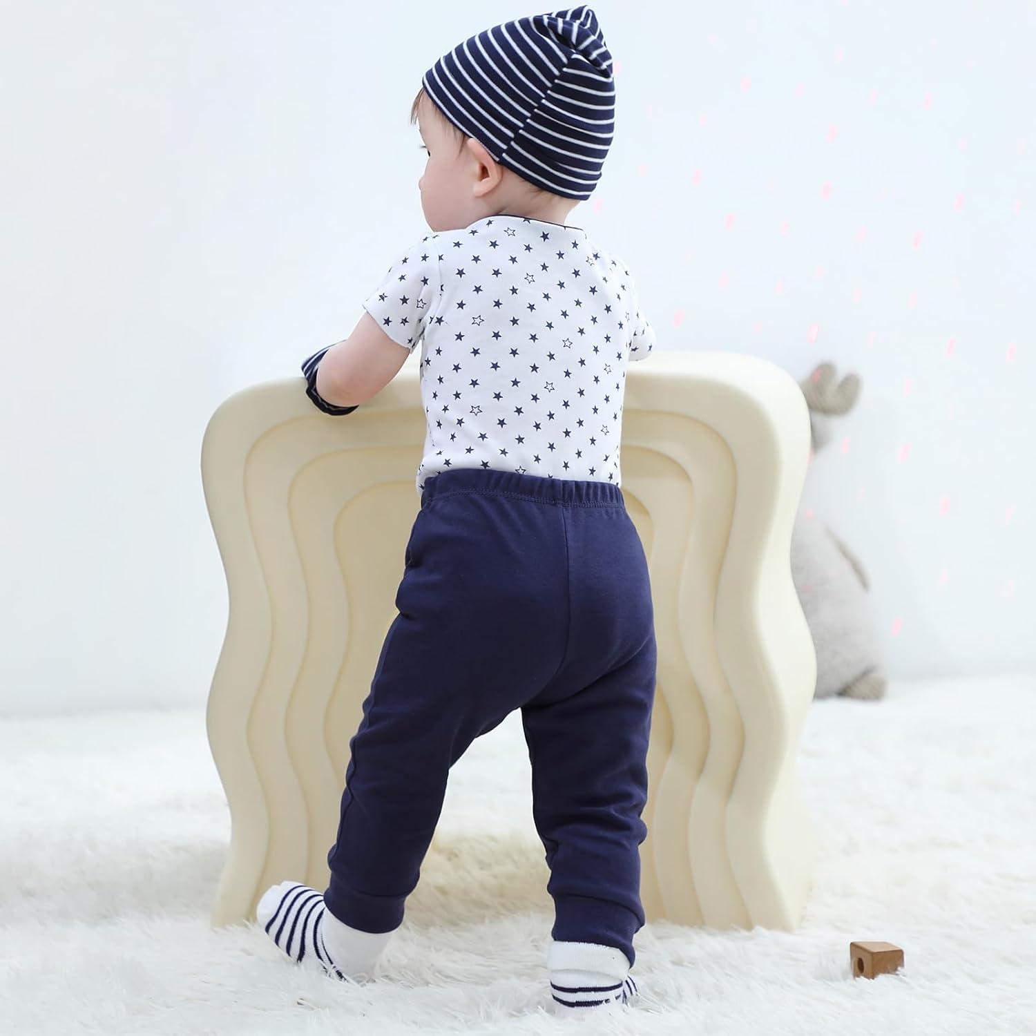 imageBaby Bodysuit and Pant Set 10pcs Cotton Soft Newborn Boy Girl Clothes OutfitsLight Gray Star Stripe Set 10 Pieces