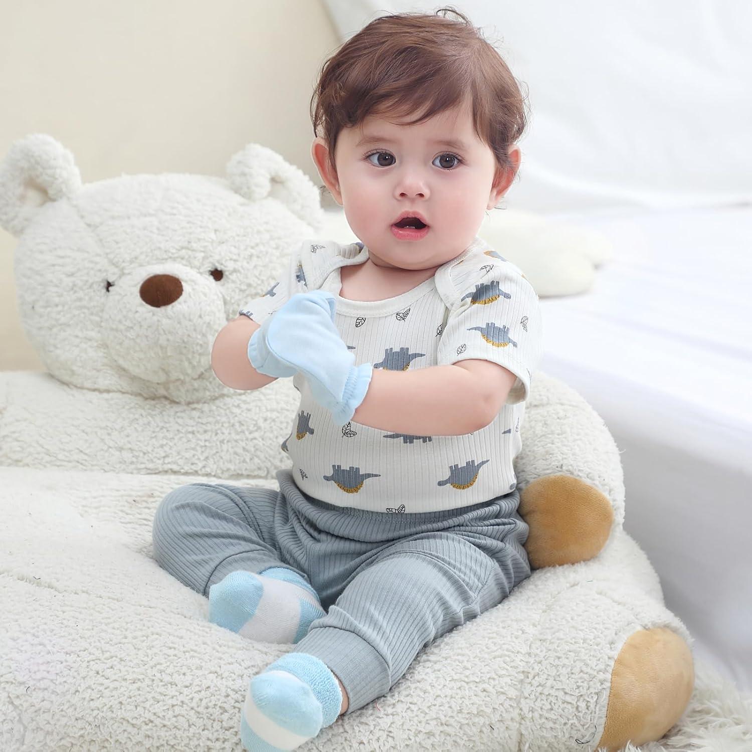 imageBaby Bodysuit and Pant Set 6pcs Ribbed Soft Infant Boy Girl Clothes OutfitsDinosaur Grey Blue Set 6 Pieces