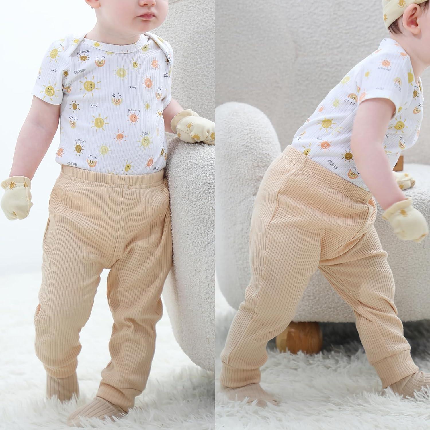 imageBaby Bodysuit and Pant Set 6pcs Ribbed Soft Infant Boy Girl Clothes OutfitsDinosaur Sage Green Set 6 Pieces