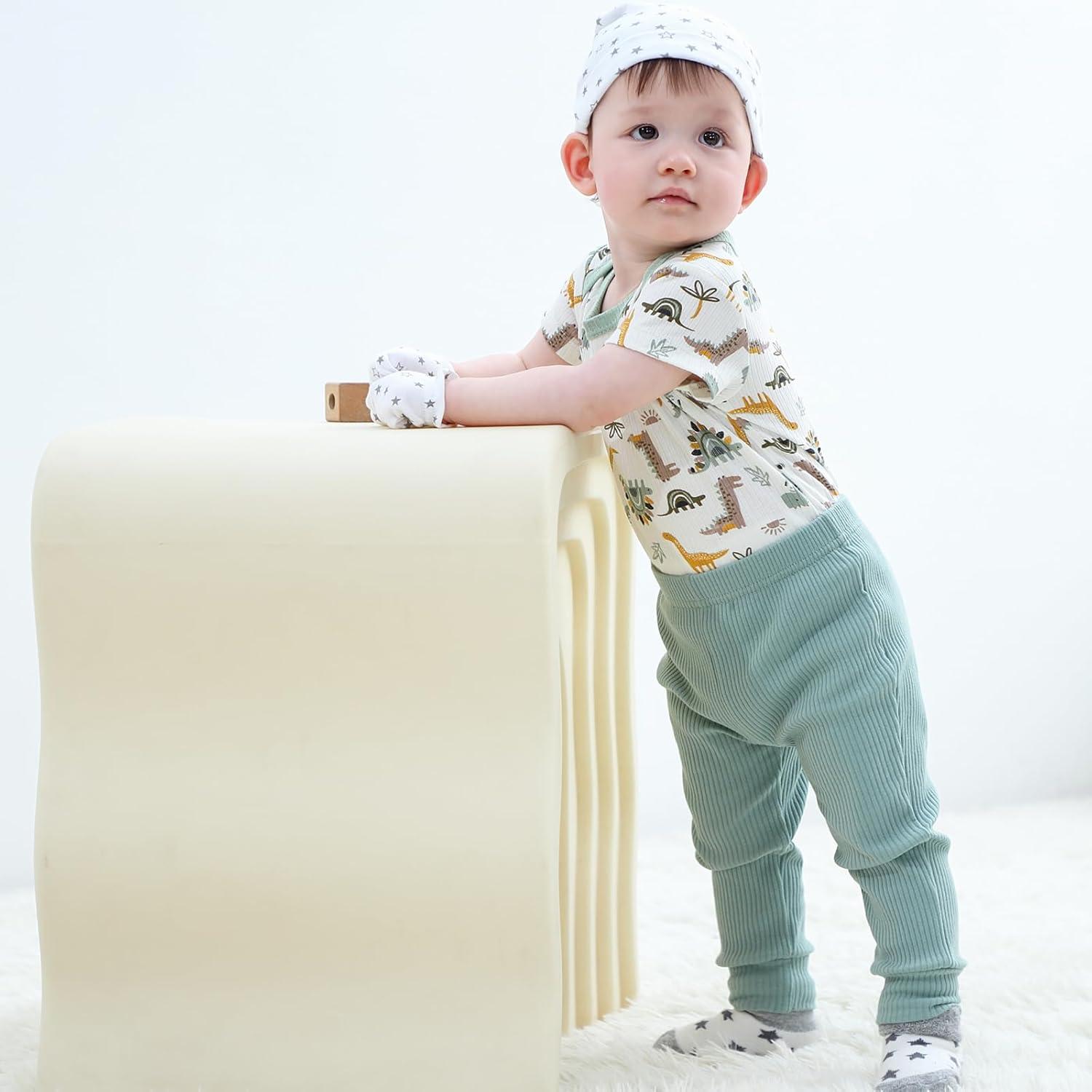 imageBaby Bodysuit and Pant Set 6pcs Ribbed Soft Infant Boy Girl Clothes OutfitsElk Light Khaki Set 6 Pieces