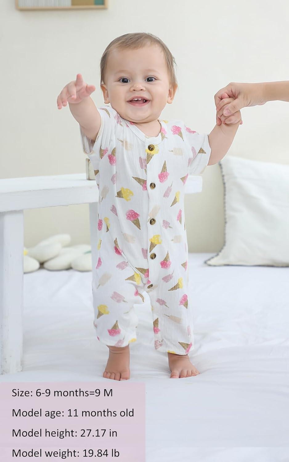 imageBaby Girl Romper Button Jumpsuit Summer Infant Boy Clothes for 024 MonthsPinkIce Cream
