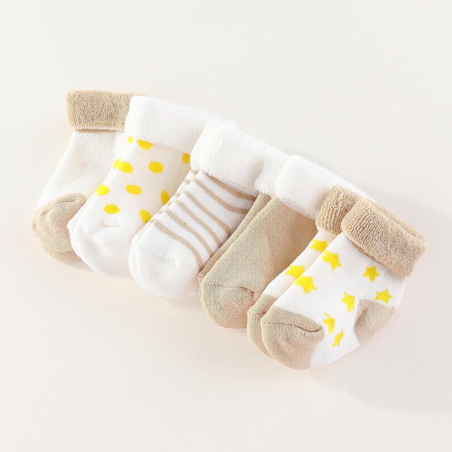 imageBaby Hats Mittens and Socks Set Cotton Newborn Hat Beanie Soft Infant Girls Boys Caps Gloves 06 monthBear Accessory Set 2khaki Terry Socks