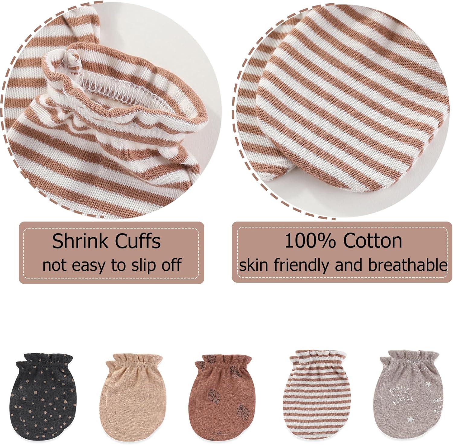 imageBaby Hats Mittens and Socks Set Cotton Newborn Hat Beanie Soft Infant Girls Boys Caps Gloves 06 monthCoffee Accessory Set 1 Taupe Socks