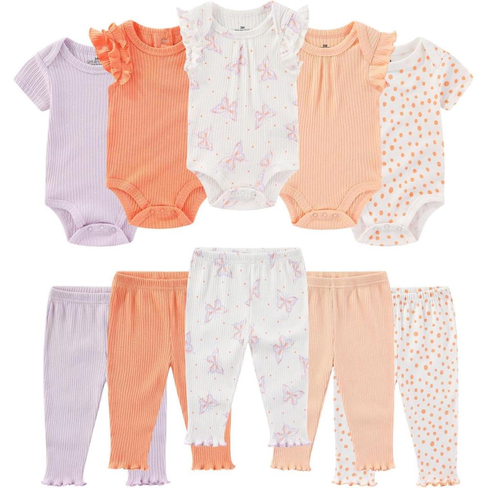 imageBaby Bodysuit and Pant Set Summer Ribbed Mix Match Infant Boy Girl Clothes OutfitsPurple Butterfly Ribbed 10 Pieces