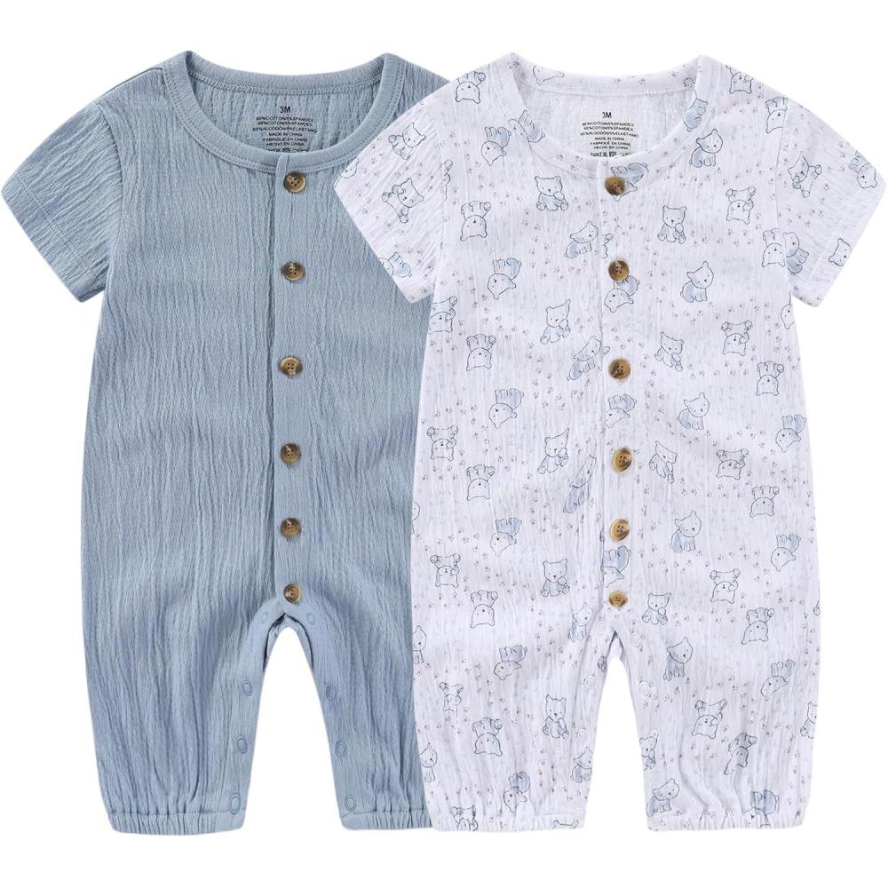 imageBaby Girl Romper Button Jumpsuit Summer Infant Boy Clothes for 024 MonthsBlueCat