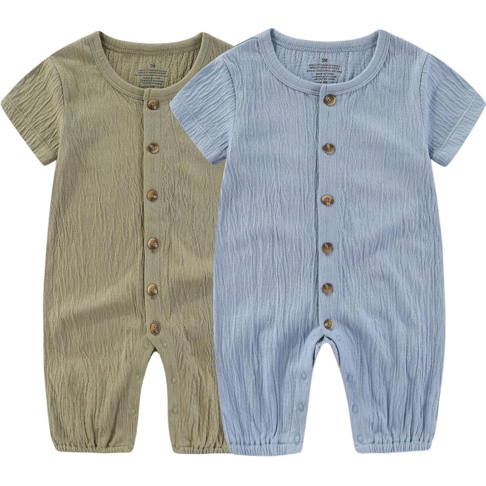 imageBaby Girl Romper Button Jumpsuit Summer Infant Boy Clothes for 024 MonthsDark GreenBlue
