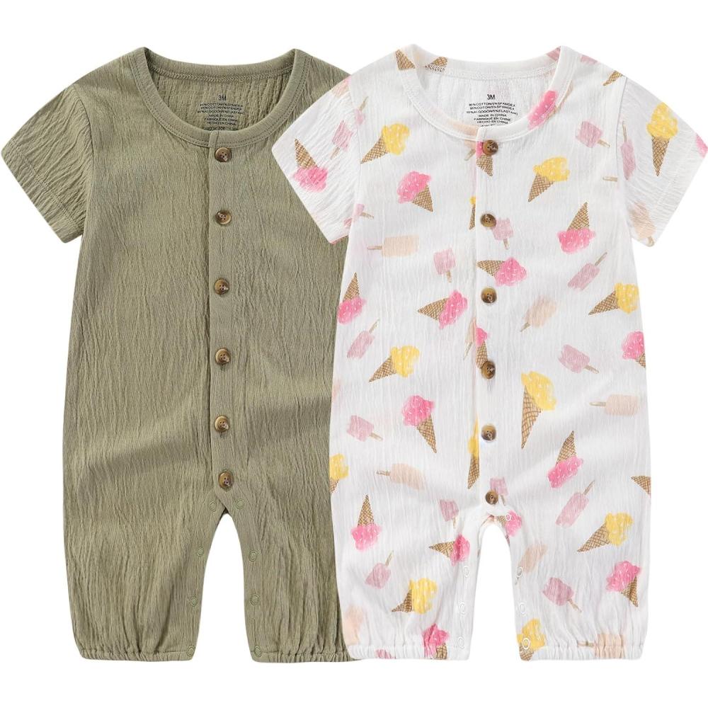 imageBaby Girl Romper Button Jumpsuit Summer Infant Boy Clothes for 024 MonthsDark GreenFlower