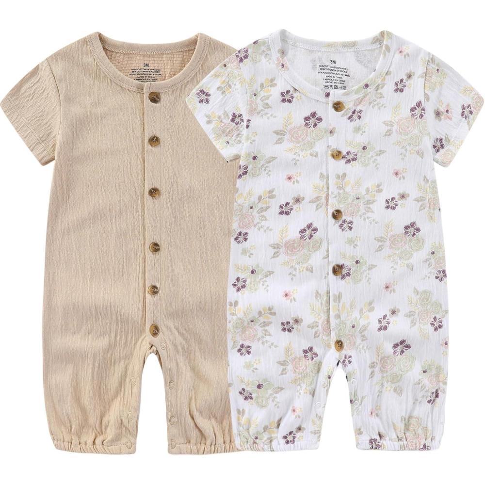 imageBaby Girl Romper Button Jumpsuit Summer Infant Boy Clothes for 024 MonthsKhakiFlower