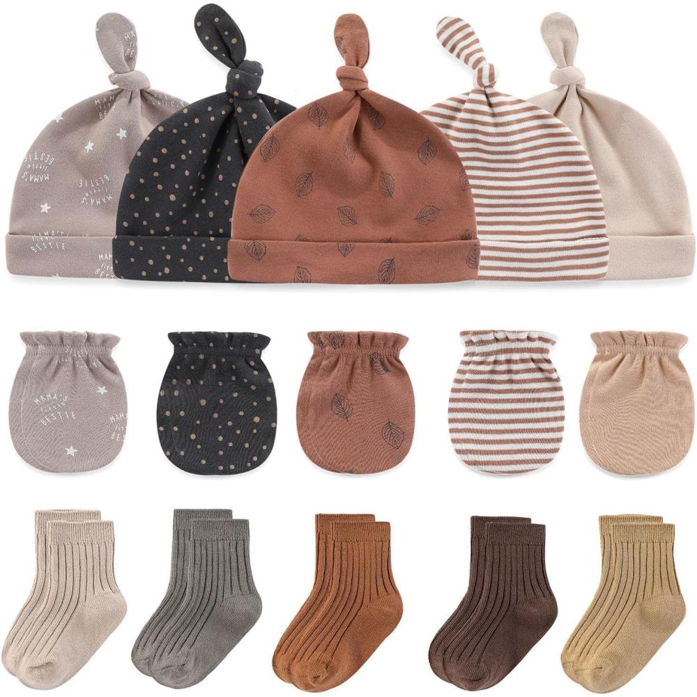imageBaby Hats Mittens and Socks Set Cotton Newborn Hat Beanie Soft Infant Girls Boys Caps Gloves 06 monthCoffee Accessory Set 1 Taupe Socks