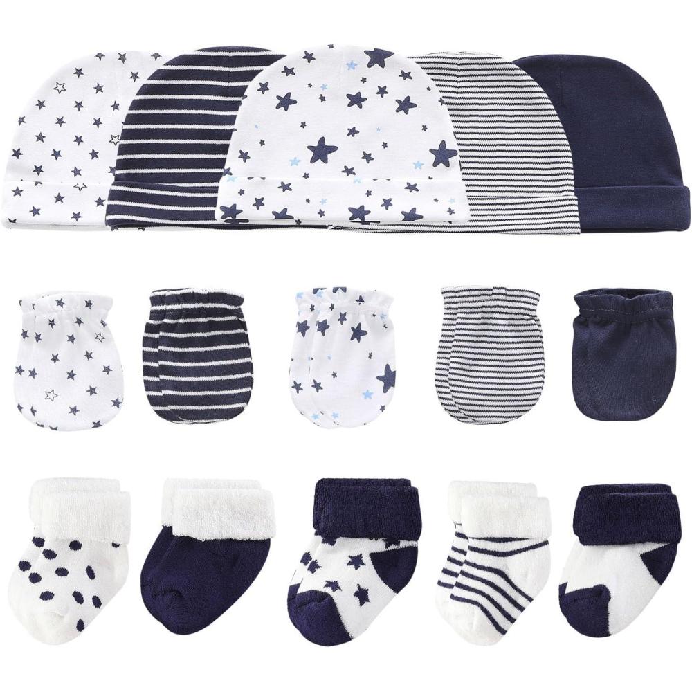 imageBaby Hats Mittens and Socks Set Cotton Newborn Hat Beanie Soft Infant Girls Boys Caps Gloves 06 monthNavy Blue Accessory Set 1 Navy Terry Socks