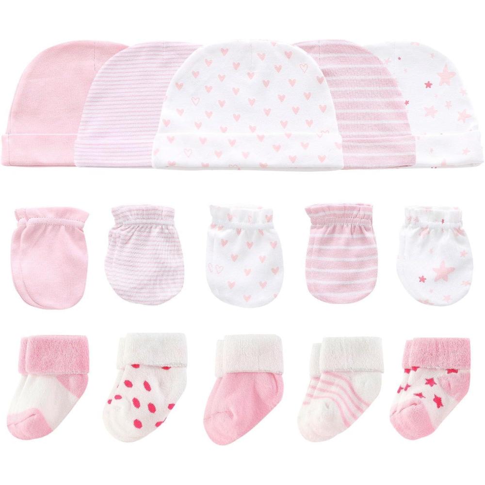 imageBaby Hats Mittens and Socks Set Cotton Newborn Hat Beanie Soft Infant Girls Boys Caps Gloves 06 monthPink Accessory Set 1 Pink Terry Socks