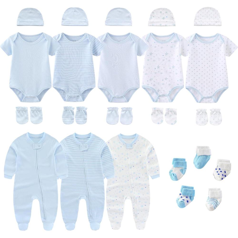 imageNew Born Baby Clothes and Newborn Boy Girl Essentials Accessories Layette SetTwo Way Zipper Blue 23 Piece Set