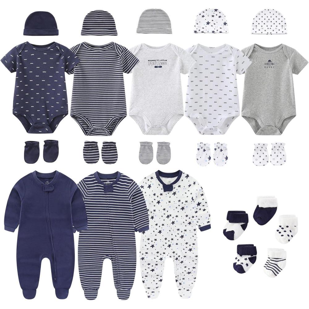 imageNew Born Baby Clothes and Newborn Boy Girl Essentials Accessories Layette SetTwo Way Zipper Navy Blue 23 Piece Set