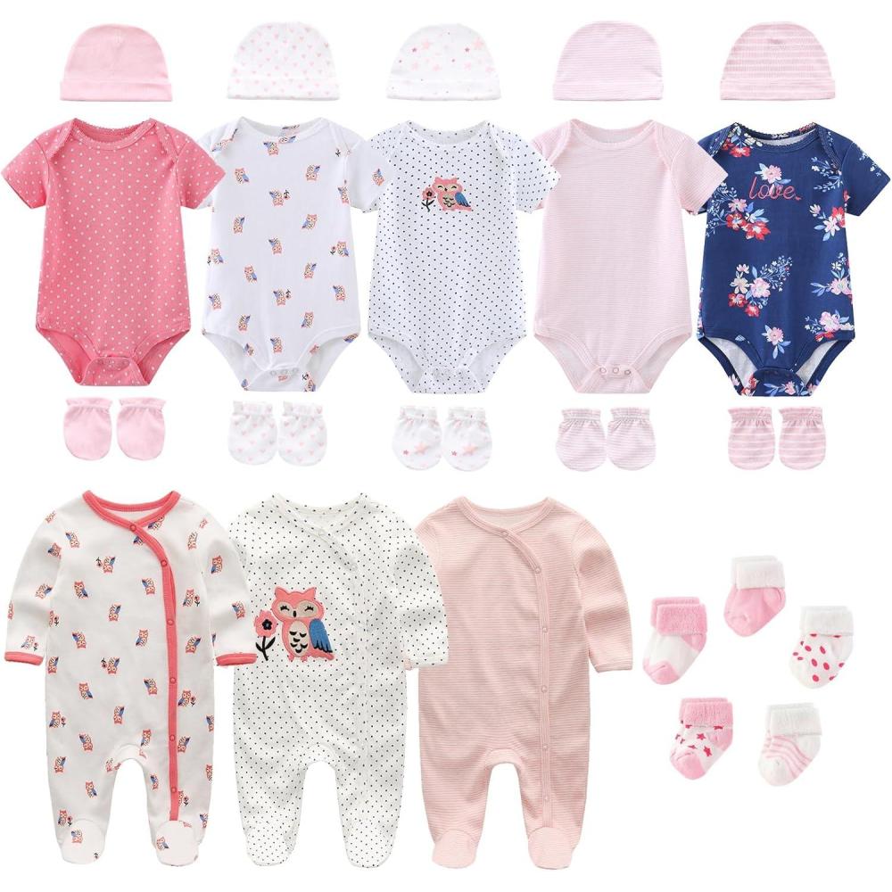 imageNew Born Clothes Cotton Layette Gift Set Unisex Baby Outfit and Accessories Newborn Essentials Must HavesPink Owl 23 Piece Set