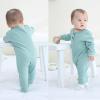 Baby Bodysuit Ribbed Romper 5-pcs Soft Unisex Boy Girl Outfit Clothes Set 0-12 momth(5-piece Romper Sage Green/Dinosaur)
