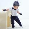 Baby Bodysuit and Pant Set 10-pcs Cotton Soft Newborn Boy Girl Clothes Outfits(Navy Blue Striped Set 10 Pieces)