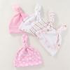 Baby Hats Mittens and Socks Set Cotton Newborn Hat Beanie Soft Infant Girls Boys Caps Gloves 0-6 month(Bunny Accessory Set 1 + Pink Terry Socks)