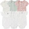 Baby Bodysuit 6 Pack Soft Mixed Ribbed Short Sleeve Romper Infant Boy Girl Clothes Set(Baby Bodysuit 6-piece Flower/White)