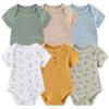 Baby Bodysuit 6 Pack Soft Mixed Ribbed Short Sleeve Romper Infant Boy Girl Clothes Set(Baby Bodysuit 6-piece Solid/Bicycle/Boat)
