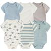 Baby Bodysuit 6 Pack Soft Mixed Ribbed Short Sleeve Romper Infant Boy Girl Clothes Set(Baby Bodysuit 6-piece Solid/Gray Blue/Dinosaur)