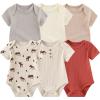 Baby Bodysuit 6 Pack Soft Mixed Ribbed Short Sleeve Romper Infant Boy Girl Clothes Set(Baby Bodysuit 6-piece Solid/Light Khaki/Deer)
