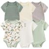 Baby Bodysuit 6 Pack Soft Mixed Ribbed Short Sleeve Romper Infant Boy Girl Clothes Set(Baby Bodysuit 6-piece Solid/Sage Green/Dinosaur)