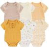 Baby Bodysuit 6 Pack Soft Mixed Ribbed Short Sleeve Romper Infant Boy Girl Clothes Set(Baby Bodysuit 6-piece Solid/Yellow/Flower)