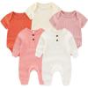 Baby Bodysuit Ribbed Romper 5-pcs Soft Unisex Boy Girl Outfit Clothes Set 0-12 momth(5-piece Romper White/Gray Blue/Turtle)