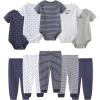 Baby Bodysuit and Pant Set 10-pcs Cotton Soft Newborn Boy Girl Clothes Outfits(Bowtie Navy Blue Set 10 Pieces)