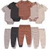 Baby Bodysuit and Pant Set 10-pcs Cotton Soft Newborn Boy Girl Clothes Outfits(Coffee Stripe Set 10 Pieces)