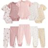 Baby Bodysuit and Pant Set 10-pcs Cotton Soft Newborn Boy Girl Clothes Outfits(Strawberry Sunshine Set 10 Pieces)