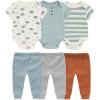 Baby Bodysuit and Pant Set 6-pcs Ribbed Soft Infant Boy Girl Clothes Outfits(Dinosaur Grey Blue Set 6 Pieces)