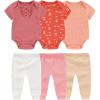 Baby Bodysuit and Pant Set 6-pcs Ribbed Soft Infant Boy Girl Clothes Outfits(Light Red Set 6 Pieces)