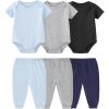 Baby Bodysuit and Pant Set 6-pcs Ribbed Soft Infant Boy Girl Clothes Outfits(Navy Blue Black Grey Set 6 Pieces)