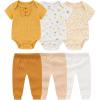 Baby Bodysuit and Pant Set 6-pcs Ribbed Soft Infant Boy Girl Clothes Outfits(Sunny Flowers Set 6 Pieces)