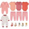 Baby Bodysuit and Pant Sets Ribbed Romper Soft Newborn Boy Girl Clothes Outfits Layette Gift Set(Coral Pink Ribbed Set + Deer)