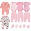 Baby Bodysuit and Pant Sets Ribbed Romper Soft Newborn Boy Girl Clothes Outfits Layette Gift Set(Fox/Pink/Stripe)