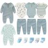 Baby Bodysuit and Pant Sets Ribbed Romper Soft Newborn Boy Girl Clothes Outfits Layette Gift Set(Gray Blue Ribbed Set + Starfish)