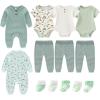 Baby Bodysuit and Pant Sets Ribbed Romper Soft Newborn Boy Girl Clothes Outfits Layette Gift Set(Sage Green Ribbed Set + Starfish)