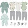 Baby Bodysuit and Pant Sets Ribbed Romper Soft Newborn Boy Girl Clothes Outfits Layette Gift Set(Starfish/White/Sage Green/Gray)