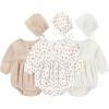 Baby Girl Outfit Cotton Bubble Romper Floral Dress Infant Girls Clothes 3-pack(Long-sleeved Beige/Orange Floral/Light Khaki)