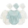 Baby Girl Outfit Cotton Bubble Romper Floral Dress Infant Girls Clothes 3-pack(Long-sleeved Blue Floral/Blue/Beige)