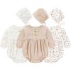 Baby Girl Outfit Cotton Bubble Romper Floral Dress Infant Girls Clothes 3-pack(Long-sleeved Orange Floral/Light Khaki/Blue Floral)