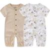 Baby Girl Romper Button Jumpsuit Summer Infant Boy Clothes for 0-24 Months(Khaki/Flower)