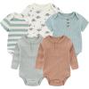 Newborn Baby Bodysuit 5 Pack Soft Ribbed One-Piece Outfit Clothes Sets 0-12 Month(Blue Bodysut 5-piece Khaki/Green/Blue)