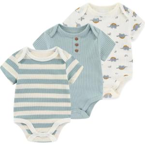 Baby Bodysuit Boy Girl Clothes Soft Newborn Infant Outfit Short Sleeve Romper(Stripe/Blue/Animal)