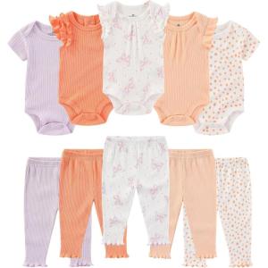 Baby Bodysuit and Pant Set Summer Ribbed Mix Match Infant Boy Girl Clothes Outfits(Purple Butterfly Ribbed 10 Pieces)