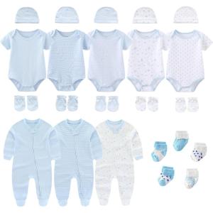 New Born Baby Clothes and Newborn Boy Girl Essentials Accessories Layette Set(Two Way Zipper Blue 23 Piece Set)